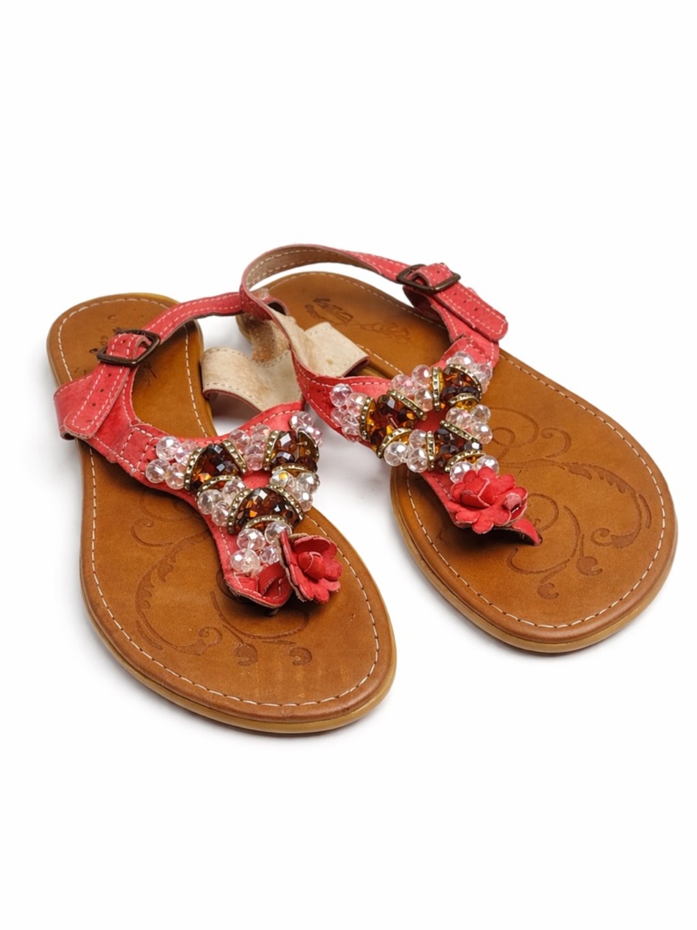 Artesania Game Mexican Coral Embellished Thong Sandals Women’s Size 5